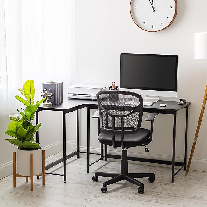 IRIS USA 39 Inch Modern Laptop and Computer Desk Office Table for Home Office, Water and Scratch Resistant Surface Gaming Desk, Easy to Assemble Black Desk - LeafyLoom