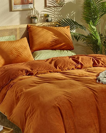 Wellboo Burnt Orange Fluffy Comforter Sets King Women Men Rust Caramel Velvet Bedding Comforters Solid Terracotta Flannel Modern Aesthetic Quilts Warm Winter Plain Reddish Plush Blankets Soft Durable - LeafyLoom