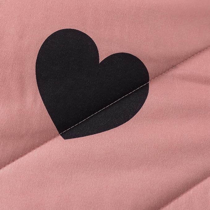 Love Pattern Cameo Brown Comforter Set Full Size, Pink Love Heart Sexy Comforter Bedding Set for All Seasons, Geometric Microfiber 3 Pieces Comforter Set with Pillowshams - LeafyLoom