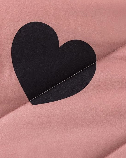 Love Pattern Girls Pink Comforter Set Twin Size, Cameo Brown Cute Love Heart Print Sexy Comforter Bedding Set for All Seasons, Geometric Soft Microfiber Comforter Set with Pillowcase - LeafyLoom