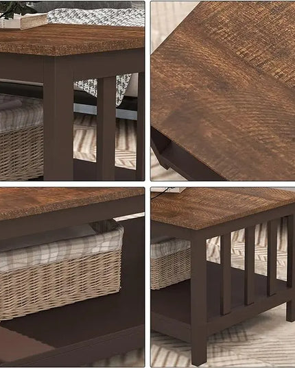 ChooChoo Farmhouse Coffee Table, Espresso Living Room Table with Shelf, 40 Inch - LeafyLoom