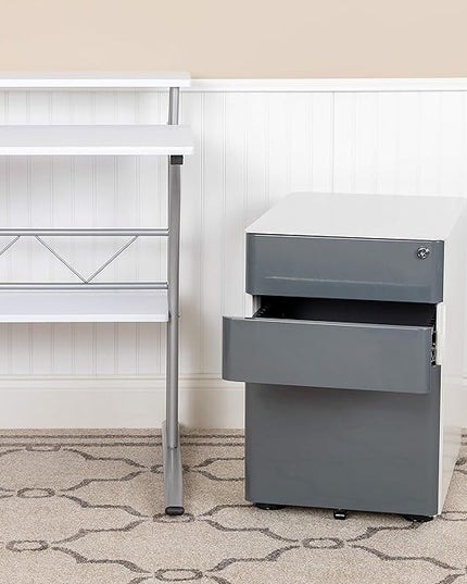 Flash Furniture Warner Modern 3-Drawer Mobile Locking Filing Cabinet with Anti-Tilt Mechanism & Letter/Legal Drawer, White with Charcoal Faceplate - LeafyLoom