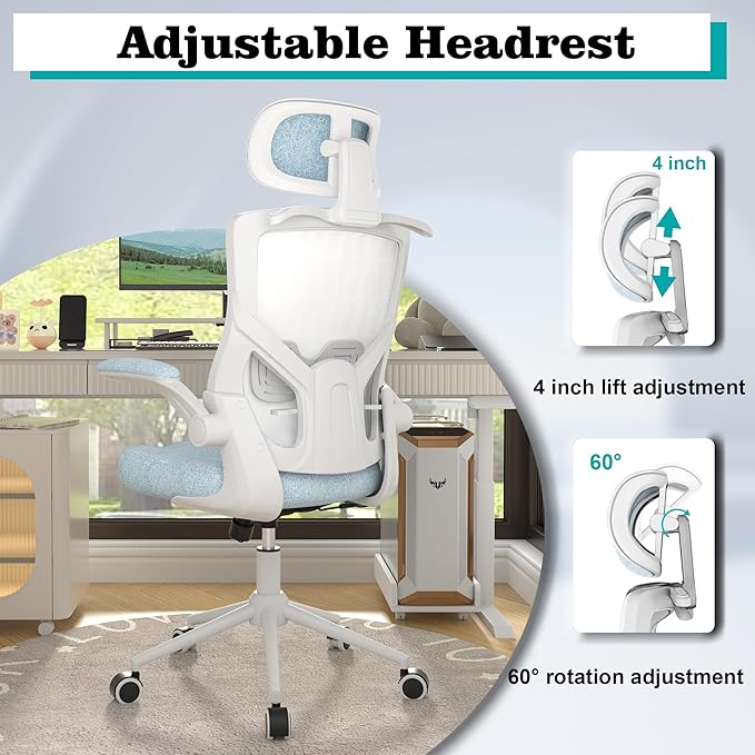 Ergonomic Office Chair, High Back Mesh Desk Chair with Thick Molded Foam Cushion, Coat Hanger, Adjustable Headrest, Lumbar Support, Tilt & Lock Function-Task Chair (Carolina Blue) - LeafyLoom