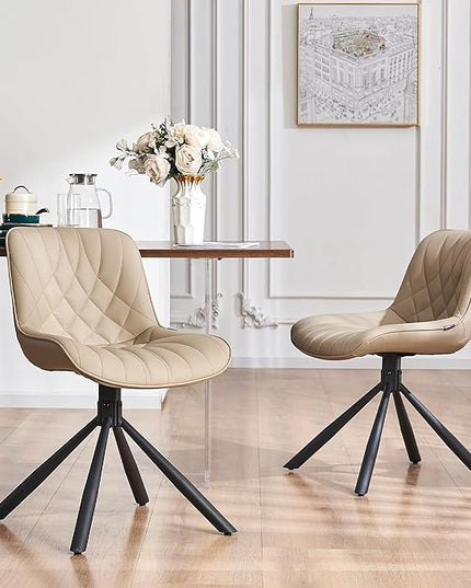 YOUNUOKE Upholstered Dining Chairs Set of 2 Comfortable Mid Century Modern Kitchen Chair with Sturdy Metal Legs Faux Leather Dinner Chairs for Kitchen Dining Room, Khaki - LeafyLoom