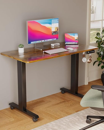Electric Standing Desk 40 Inch, Ergonomic Height Adjustable Table with T-Shaped Metal Bracket Modern Computer Workstations for Home Office, Rustic Brown - LeafyLoom