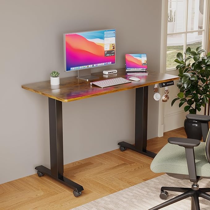 Electric Standing Desk 40 Inch, Ergonomic Height Adjustable Table with T-Shaped Metal Bracket Modern Computer Workstations for Home Office, Rustic Brown - LeafyLoom