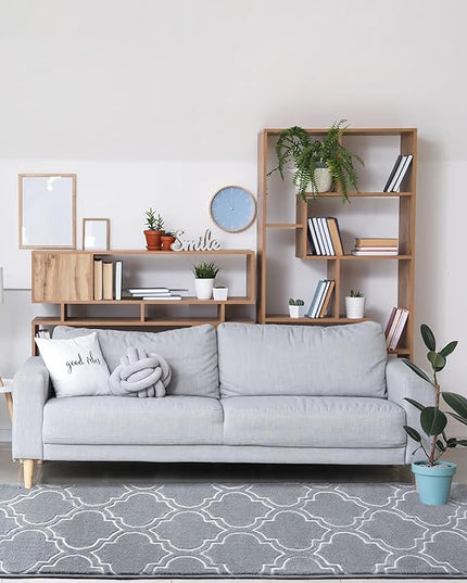 Chicrug Shag Geometric Modern Runner Rug for Bedroom, 2x6 Feet Memory Foam Indoor Hallway Runner Carpet, Fluffy Rug for Living Room Bedside Room Decor for Family, Grey/White - LeafyLoom