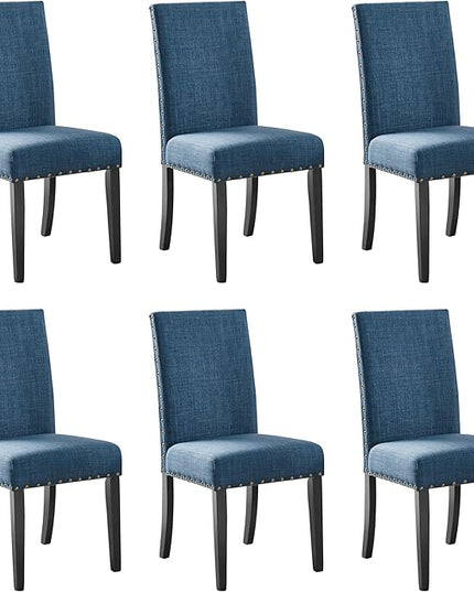 New Classic Furniture Crispin Dining Chair (Set of Six), 100% Polyester Marine Blue Fabric with Espresso Legs - LeafyLoom