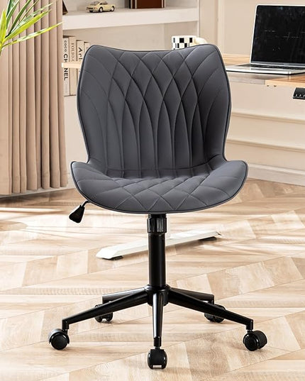 YOUNUOKE Office Desk Chair, Comfy Home Office Chairs, Small Comfortable Desk Chairs with Wheels, Armless PU Leather Chairs for Computer Conference, Purple - LeafyLoom