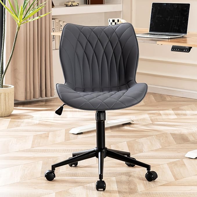 YOUNUOKE Office Desk Chair, Comfy Home Office Chairs, Small Comfortable Desk Chairs with Wheels, Armless PU Leather Chairs for Computer Conference, Purple - LeafyLoom