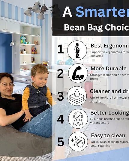 Bean Bag Chair Cover (No Filler) | Bird's Nest Shape | Adult Size | Microsuede | Stuffed Animal Storage for Kids Or Memory Foam| Double Stitched | Durable Zipper | Soft Premium - LeafyLoom