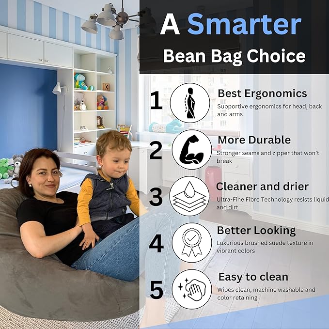 Bean Bag Chair Cover (No Filler) | Bird's Nest Shape | Adult Size | Microsuede | Stuffed Animal Storage for Kids Or Memory Foam| Double Stitched | Durable Zipper | Soft Premium - LeafyLoom