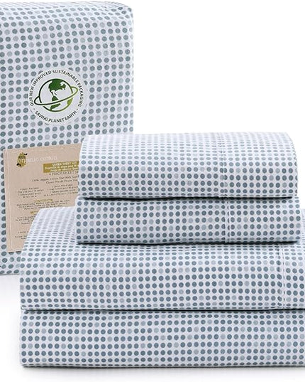 LANE LINEN 100% Organic Cotton Twin XL Sheets Set 3-Piece Pure Percale Bedsheets Soft Bedding Breathable Fits Mattress Upto 15" Deep - Polka Dot - LeafyLoom