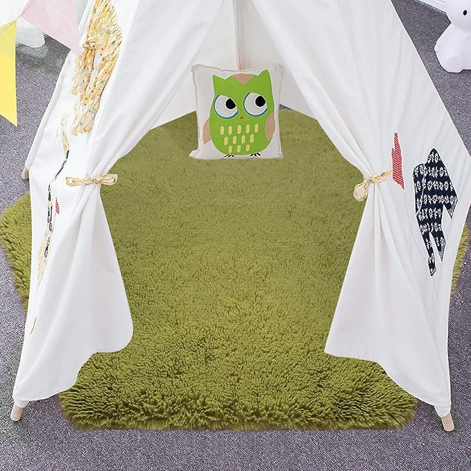 junovo Ultra Soft Rug for Nursery Children Room Baby Room Home Decor Dormitory Hexagon Carpet for Playhouse Princess Tent Kids Play Castle, Diameter 4.6 ft, Green - LeafyLoom
