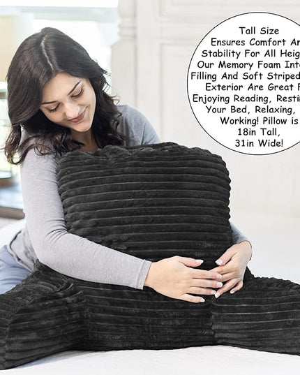 Homie Reading Pillow with Reading Light and Wrist Support, Has Arm Rests, and Back Support for Bed Rest, Lounging, Reading, Working on Laptop, Watching TV (Black) - LeafyLoom