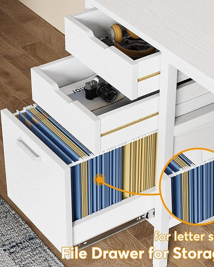 Tribesigns L Shaped Desk with File Drawer Cabinet, 59 Inch Corner Desk L Shaped Computer Desk with Drawers, PC Table Writing Desk for Home Office, White - LeafyLoom