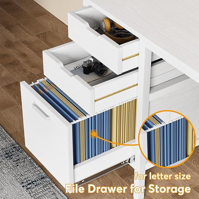 Tribesigns L Shaped Desk with File Drawer Cabinet, 59 Inch Corner Desk L Shaped Computer Desk with Drawers, PC Table Writing Desk for Home Office, White - LeafyLoom