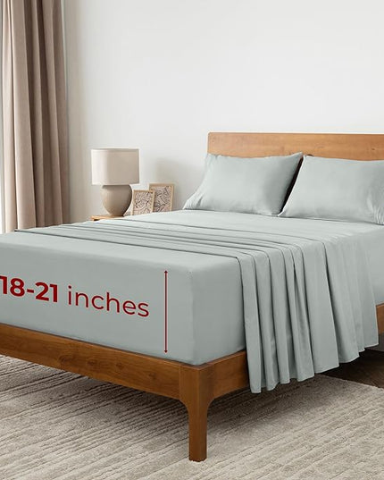 Mellanni Extra Deep King Sheets - 4 PC Iconic Collection Bedding Sheets & Pillowcases - Hotel Luxury, Ultra Soft, Cooling Bed Sheets - Extra Deep Pocket up to 21 inch (King, Spa Mint) - LeafyLoom