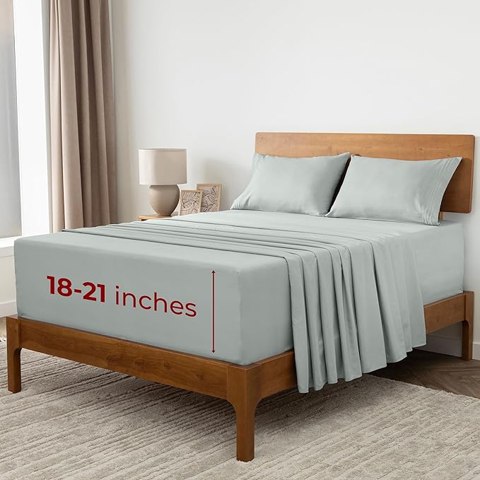 Mellanni Extra Deep King Sheets - 4 PC Iconic Collection Bedding Sheets & Pillowcases - Hotel Luxury, Ultra Soft, Cooling Bed Sheets - Extra Deep Pocket up to 21 inch (King, Spa Mint) - LeafyLoom