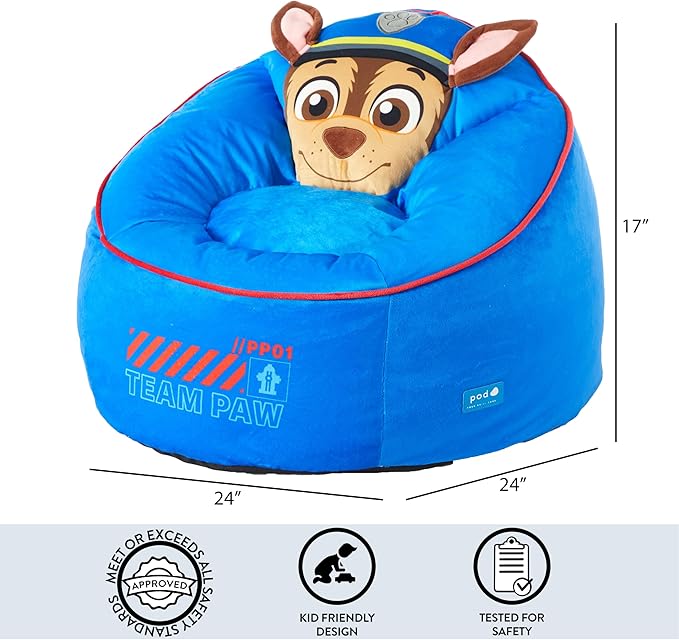 Idea Nuova Paw Patrol The Mighty Movie Hillside by pod Plush Kids Bean Bag Chair, 24" Wx24 Dx17 H - LeafyLoom