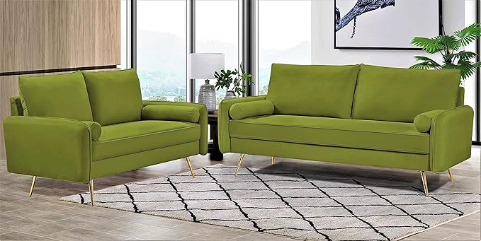 Kent Modern Sofa, European Style Velvet Living Room Furniture with Tapered Legs, Vintage Flair, and Sleek Design, Olive Green - LeafyLoom