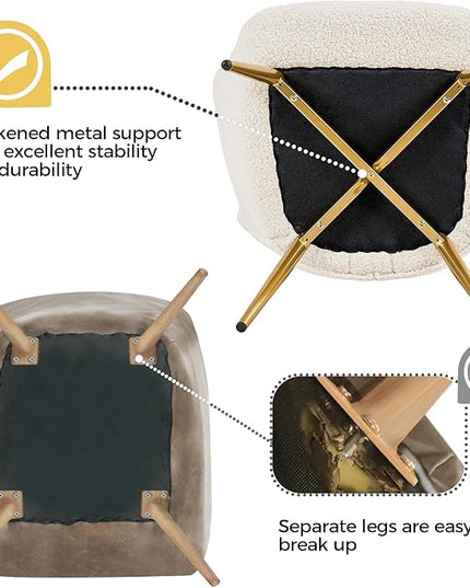 Yaheetech Accent Chair and Ottoman Set, Sherpa Armchair with Golden Metal Legs and High Back, Footstool for Living Room, Lounge, Ivory - LeafyLoom