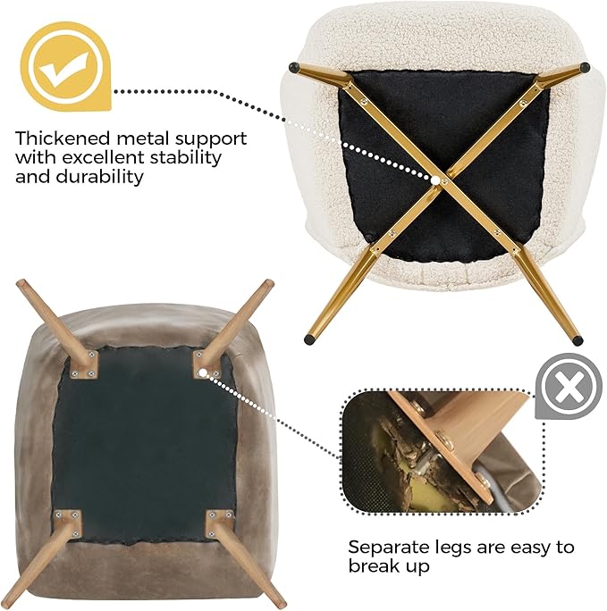 Yaheetech Accent Chair and Ottoman Set, Sherpa Armchair with Golden Metal Legs and High Back, Footstool for Living Room, Lounge, Ivory - LeafyLoom