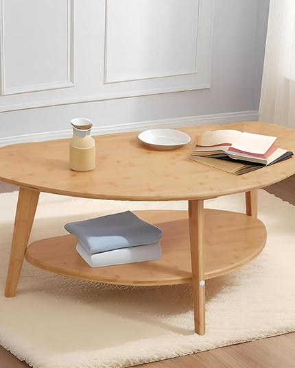 Mid Century Modern Coffee Table with Storage Shelf, Large Oval Coffee Table for Living Room 41.5" W x 22'' D x 18 H 100% Solid Wood Table for House Apt Desktop Thickness 0.8'' Super Sturdy - LeafyLoom