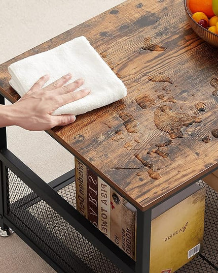 VECELO Coffee Center Table with Storage for Living Room Office Reception, Modern & Industrial Mesh Shelf, 39.4 Inch, Rustic Brown - LeafyLoom