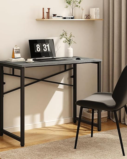 39 Inch Foldable Computer Desk, Folding Space-Saving Home Office Table, Study Writing Gaming Workstation for Small Space, No Assembly Needed,Grey Oak - LeafyLoom