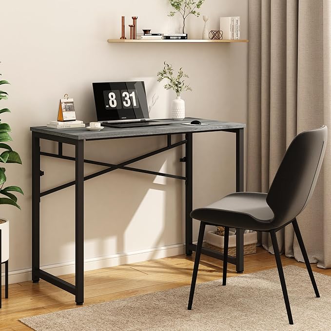 39 Inch Foldable Computer Desk, Folding Space-Saving Home Office Table, Study Writing Gaming Workstation for Small Space, No Assembly Needed,Grey Oak - LeafyLoom