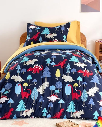 SLEEP ZONE Kids Bedding Full/Queen Comforter Set - Cute Printed for Boys, Girls, Teens, Super Soft, Fade Resistant (Dinosaur Land, Full/Queen) - LeafyLoom