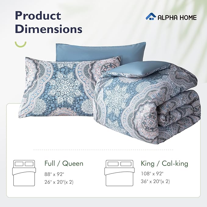 ALPHA HOME Queen Size Comforter Set, All Season Bedding Comforter Set, Comfortable Fluffy Floral Comforter Set with Cotton Fabric (1 Comforter, 2 Pillowcases) - LeafyLoom