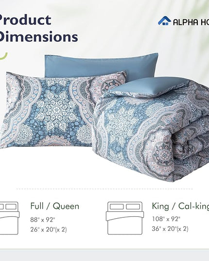 ALPHA HOME King Size Comforter Set, All Season Bedding Comforter Set, Comfortable Fluffy Floral Comforter Set with Cotton Fabric (1 Comforter, 2 Pillowcases) - LeafyLoom
