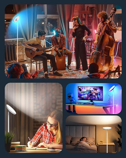 42W Floor Lamp, 3700LM Super Bright Standing Lamp with Side Light & Timer, Tall Lamp with Remote & Touch Control, 2700K-6500K Dimmable Torchiere Floor Lamp for Living Room, Office - LeafyLoom