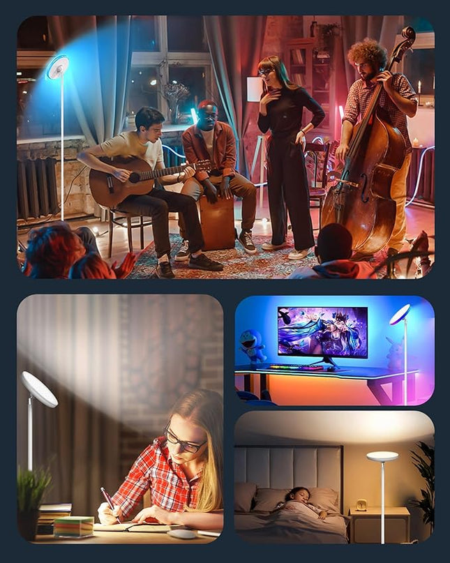 42W Floor Lamp, 3700LM Super Bright Standing Lamp with Side Light & Timer, Tall Lamp with Remote & Touch Control, 2700K-6500K Dimmable Torchiere Floor Lamp for Living Room, Office - LeafyLoom