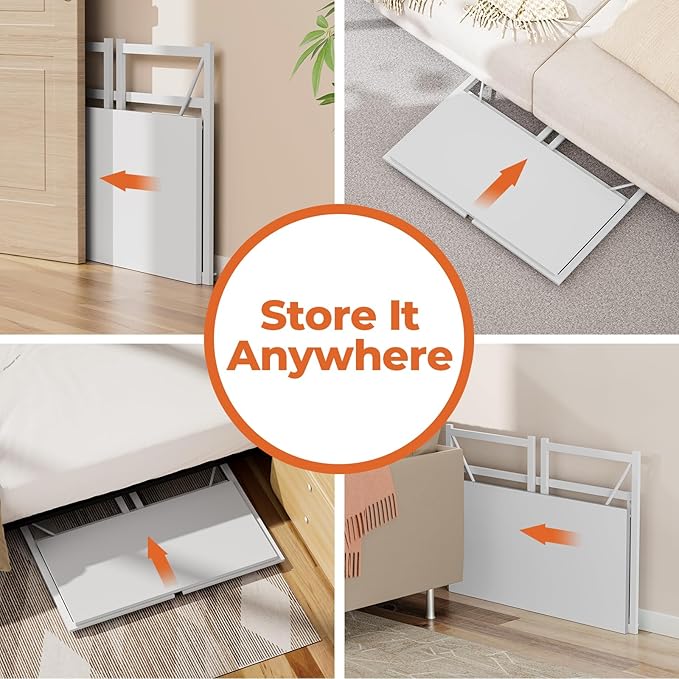 Folding Desk, Small Foldable Desk 31.5 Inch for Small Space, Computer Table Home Office Writing Desk with Storage Bag Headphone Hook, Easy Assembly, White - LeafyLoom