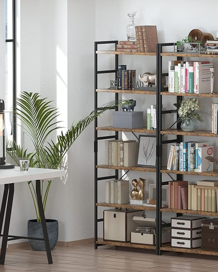 NUMENN 6 Tier Bookshelf, Tall Bookcase Shelf Storage Organizer, Modern Book Shelf for Bedroom, Living Room and Home Office, Vintage - LeafyLoom