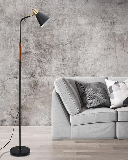 NIOSTA Height Adjustable Reading Floor Lamp,Industrial Modern Style,360 Degree Rotatable,Black & Brushed Copper Finsh, 3 Color Temperature (Black+Wood) - LeafyLoom