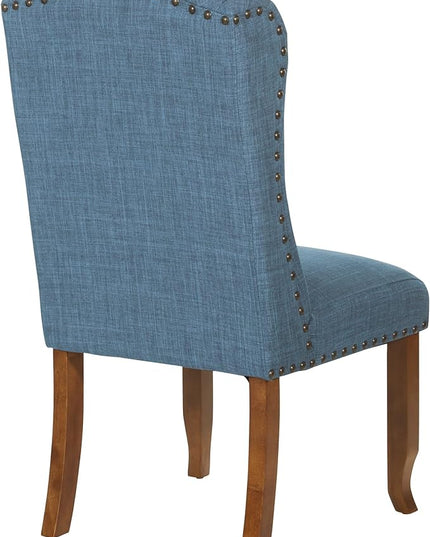 OSP Home Furnishings Jessica Button Tufted Wingback Upholstered Dining Chair with Wood Legs, Navy Blue Fabric - LeafyLoom
