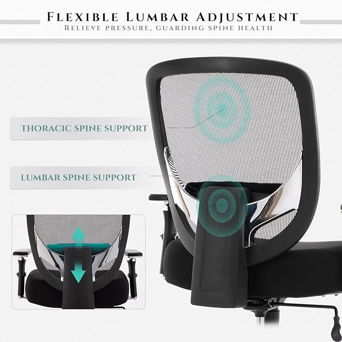 COLAMY Big and Tall Office Chair 500lbs, Heavy Duty Ergonomic Mesh Chair, Computer Executive Desk Chair with Wide Thick Seat, 4D Armrests, Adjustable Lumbar Support and Tilt-Black - LeafyLoom