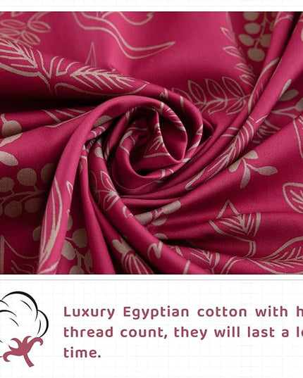 QSH Floral Queen Size Sheet Sets - 100% Egyptian Cotton Sheets Elegant Red Flower Pattern Botanical Printed Bedding Sheets Queen Size Bed Extra Soft and Breathable 4pcs Deep Pockets Bed Sheets - LeafyLoom