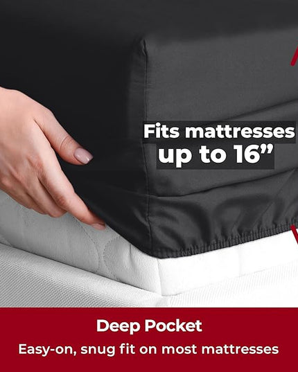 Mellanni Split King Sheets Set - 5 PC Iconic Collection Bedding Sheets & Pillowcases - Hotel Luxury, Extra Soft, Cooling Bed Sheets - Deep Pocket up to 16 inch (Split King, Black) - LeafyLoom