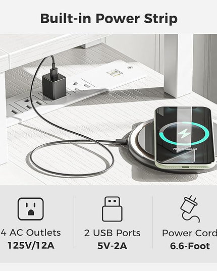 SUPERJARE 53 inch Reversible L Shaped Desk with LED Lights & Power Outlets, Computer Desk with Shelves & Monitor Stand, Gaming Desk with Drawer, Home Office Desk Corner Desk, PU White Drawer - LeafyLoom