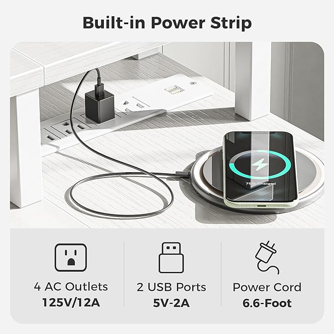 SUPERJARE 53 inch Reversible L Shaped Desk with LED Lights & Power Outlets, Computer Desk with Shelves & Monitor Stand, Gaming Desk with Drawer, Home Office Desk Corner Desk, PU White Drawer - LeafyLoom