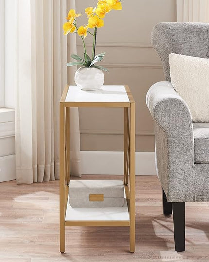 Leick Home 9217-WTGL Claudette Mixed Metal and Wood Side Table with Shelf, White/gold - LeafyLoom