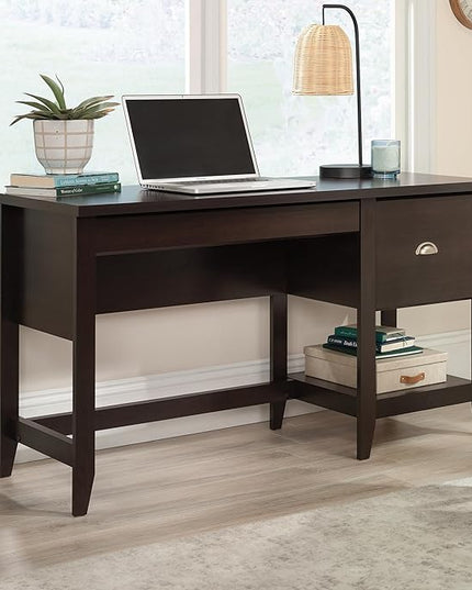Sauder Summit Station Single Pedestal Desk, L: 52.09" x W: 19.29" x H: 29.02", Cinnamon Cherry Finish - LeafyLoom