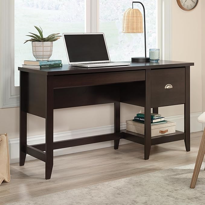 Sauder Summit Station Single Pedestal Desk, L: 52.09" x W: 19.29" x H: 29.02", Cinnamon Cherry Finish - LeafyLoom