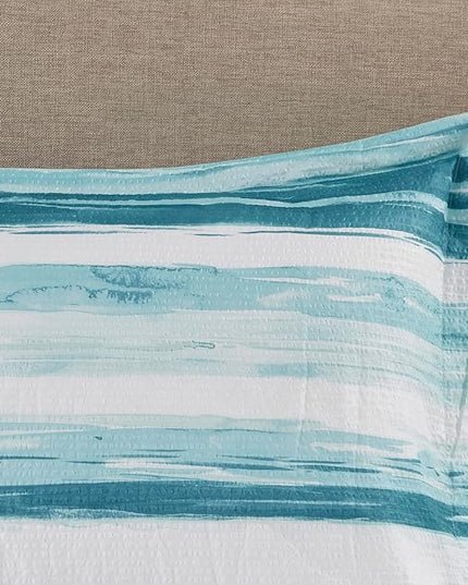 Madison Park Marina Comforter Quilt Combo Set - Modern Luxury Design, All Season Down Alternative Bedding, Matching Shams, Decorative Pillows, King/Cal King(104"x92"), Aqua 8 Piece - LeafyLoom