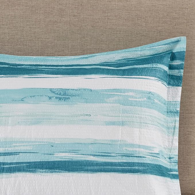 Madison Park Marina Comforter Quilt Combo Set - Modern Luxury Design, All Season Down Alternative Bedding, Matching Shams, Decorative Pillows, King/Cal King(104"x92"), Aqua 8 Piece - LeafyLoom
